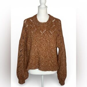 Madewell Pointelle Bubble Sleeve Crew Pullover Sweater Warm Brown Size XL